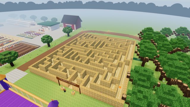 Overhead in-game view of the Great Hay Maze and its winding hay-bale paths